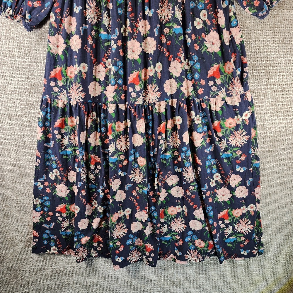 Tea Collection Womens S Blue Floral Midi Dress Stretch Knit Cottage 3/4 Sleeve - Picture 10 of 11
